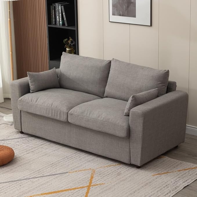 Panana Modern 2 and 3 Seats Loveseat Sofa Couch with Storage, Small Love Seat Couches for Living Room, Bedroom, Apartment, Office (Light Gray Linen Fabric, 2 and 3 Seater Set)