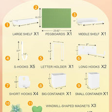 Metal Pegboard Kit — Carbon Steel Pegboards with 26 Accessories, Pegboard Wall Organizer for Home, Office, Study Room, Kitchen, Craft Room & Gaming Setup— 24″ × 16″ Green Peg Board