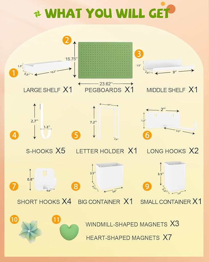 Metal Pegboard Kit — Carbon Steel Pegboards with 26 Accessories, Pegboard Wall Organizer for Home, Office, Study Room, Kitchen, Craft Room & Gaming Setup— 24″ × 16″ Green Peg Board