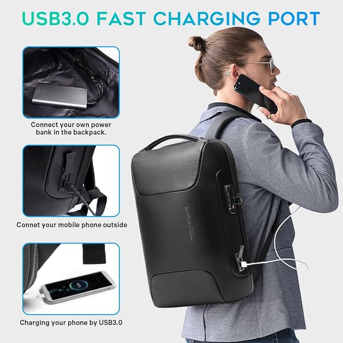 BANGE Genuine Leather Laptop Backpack Fits 15.6 Inch,Anti Theft Business Back Pack with TSA Lock, Office Work Backpack with USB3.0 Charging Port for Men and Women…
