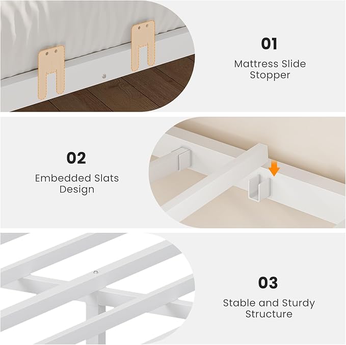 VIAGDO Corner Bed Frame with Storage Bookcase and 6 Drawers, Twin XL Metal Platform Corner Bed Frame with LED Lights and Charging Station, Twin XL Daybed for Kids Teenagers, White & Grey