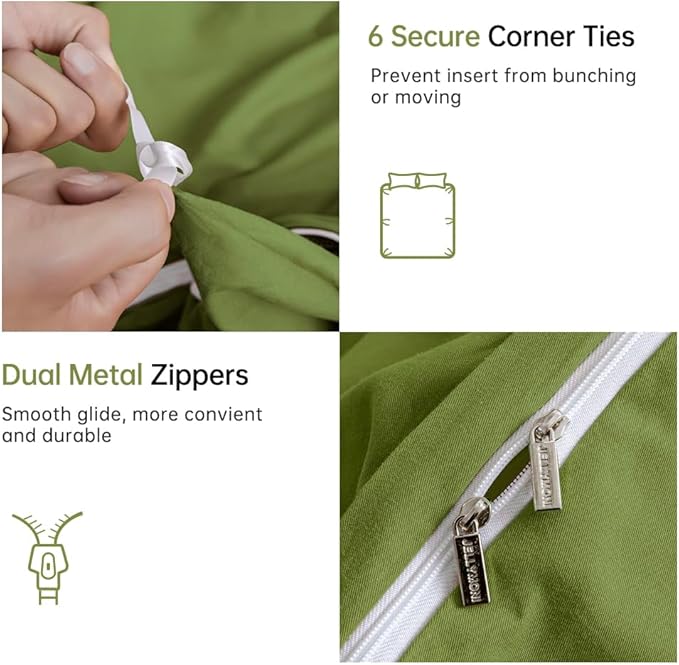 JELLYMONI Christams Duvet Cover California King - 100% Washed Cotton Linen Like Textured Comforter Cover, 3 Pieces Soft Cooling Bedding Set with Zipper Closure (Avocado Green, Calking 104"x98")