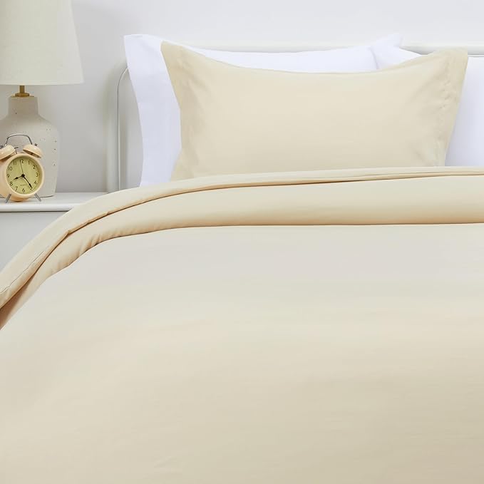 Amazon Basics Lightweight Microfiber 2-Piece Duvet Cover Set, Beige, Solid, Twin/Twin XL