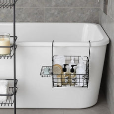 Large Rustproof Shower Caddy Hanging, 304 Stainless Steel Hanging Shower Organizer Basket for Bathroom & Bathtub, Over the Rod Shower Rack for Shampoo, Conditioner, Soap & Bath Accessories(Black)