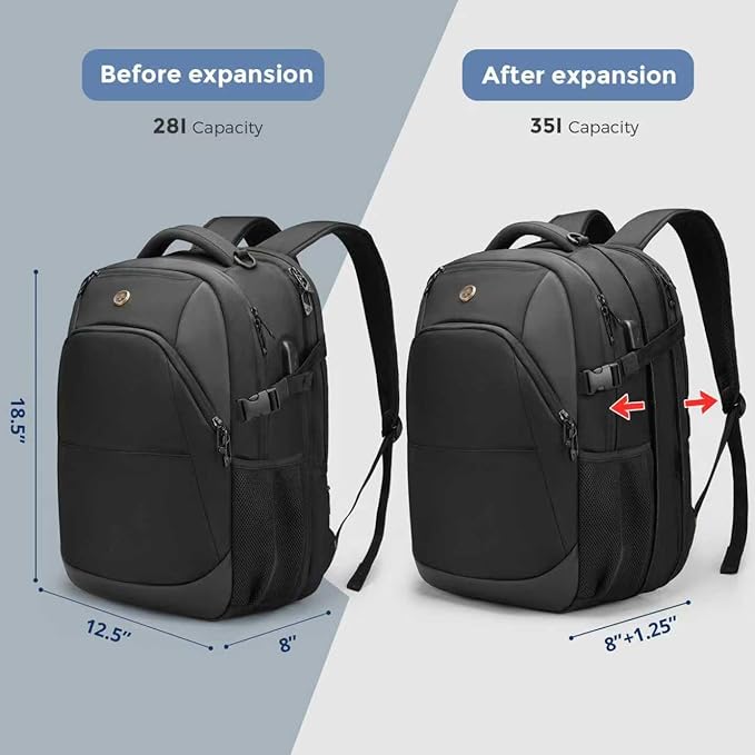 Swissdigital Design Travel Laptop Backpack, 35L Expandable Large College Laptops Backpack with USB Charging Port for Men and Women Fits 17 Inch Notebook, Black | SD1671-01