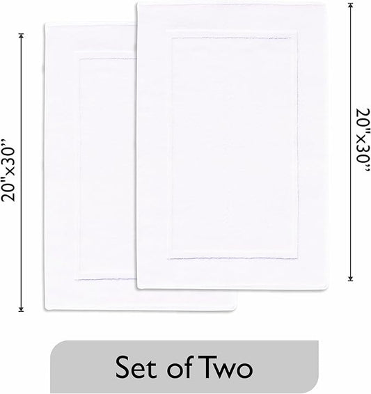 voyzz home Premium Bath Mat Floor Towel Set, Pack of 2 Super Soft & Absorbent Luxury Cotton Towels Hotel, Spa, Shower & Bathroom Tub Floor Mats Machine Washable (20"x30" Inch) White