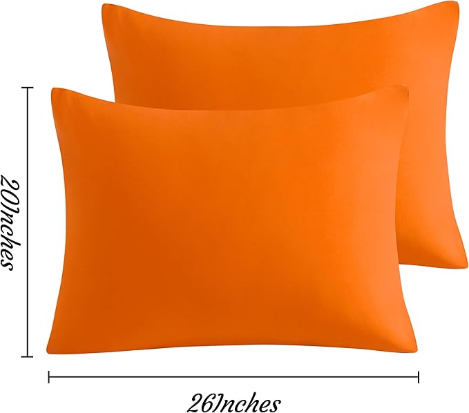 NTBAY Standard Pillow Cases Set of 2, 2 Pack Brushed Microfiber 20x26 Pillow Cases, Soft, Wrinkle, Fade, Stain Resistant Orange Pillow Cases with Envelope Closure, 20x26 Inches, Orange