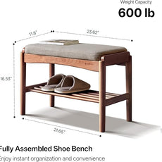 Solid Wood Shoe Bench Assembled, Shoe Rack Bench with Gray Cushion for Entryway, Living Room, Bedroom, Hallway, 11.8
