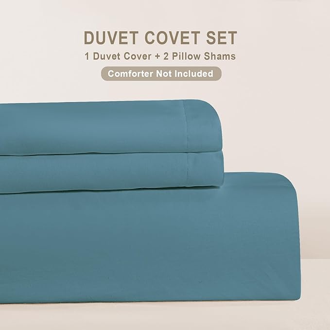 100-Percent Cotton Duvet Cover Set, Hidden Zipper Closure, Ultra Soft, Easy Care and Durable, Simple Bedding Style, Queen/Full, Solid Teal Blue (Comforter Not Included)
