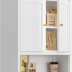 Metal Bathroom Wall Cabinet, Over The Toilet Storage Cabinets, White Wall Mounted Medicine Cabinets, Hanging Cabinet with 2 Doors & Adjustable Shelf for Kitchen, Laundry Room