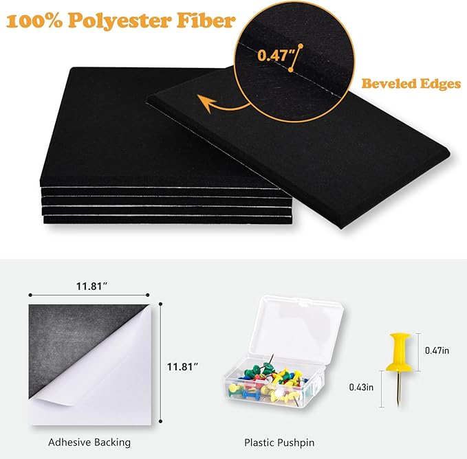 Thick Cork Board Tiles for Wall with Push Pins, 36"x24"x0.47" Bulletin Board Sets, Self-Adhesive Pin Board | Magrowill 6 Packs Felt Panels for Office Home Classroom Dorm