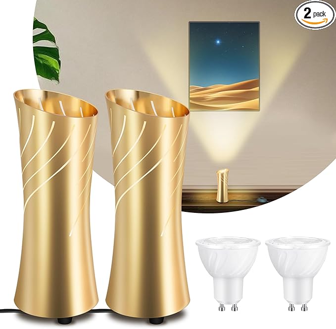 Uplighting Indoor Floor Can Light，Spot Lights with 12W 3000k GU10 Bulbs，Accent Lighting LED Up Lights SpotLights for Home Plant, 5.9 FT Plug Cord & Foot Switch, 2 Pack