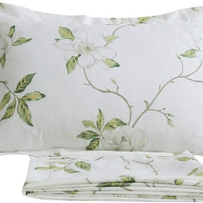 FADFAY Shabby White Floral Bed Sheet Set 100% Cotton Sheets Green Leaves 4Piece - Twin XL Size