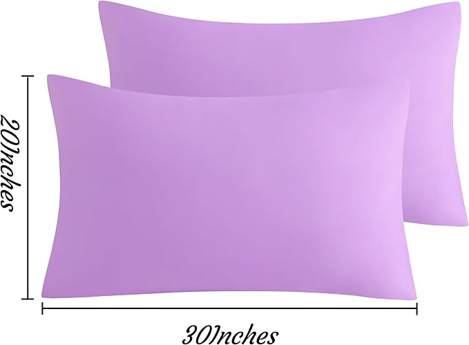 NTBAY Queen Pillow Cases Set of 2, 2 Pack Brushed Microfiber 20x30 Pillow Cases, Soft, Wrinkle, Fade, Stain Resistant Light Purple Pillow Cases with Envelope Closure, 20x30 Inches, Light Purple