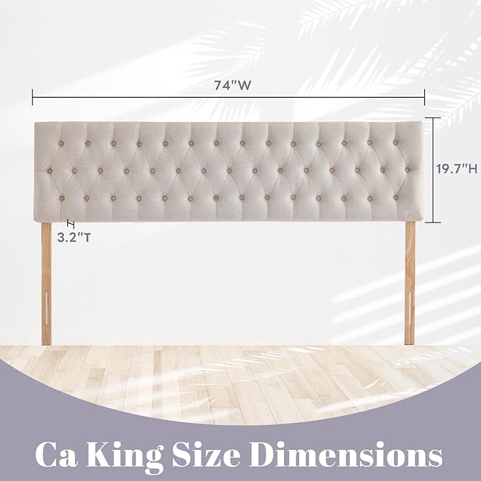 Kingfun Cal King Size Headboard Only, Modern Button Tufted Headboards, Premium Linen Fabric Upholstered Headboard with Wooden Legs, Adjustable Solid Wood Head Board, Beige