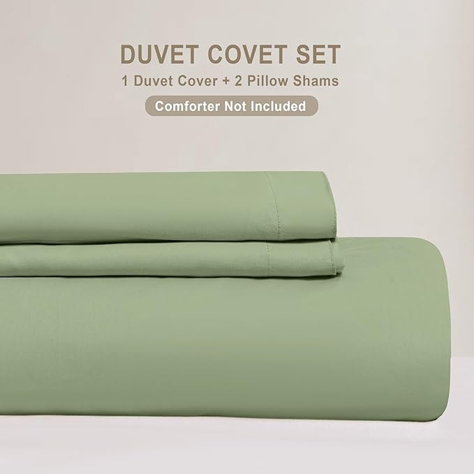 100-Percent Cotton Duvet Cover Set, Hidden Zipper Closure, Ultra Soft, Easy Care and Durable, Simple Bedding Style, Queen, Pastel Green (Comforter Not Included)