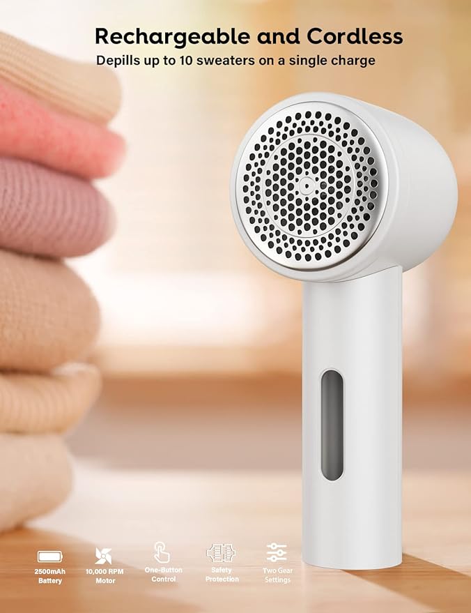 VASSON Fabric Shaver, Electric Lint Remover Rechargeable, Lint Shaver, Sweater Shavers to Remove Pilling, Sweater Defuzzer, Depillers for Clothes, Furniture (Ivory White)