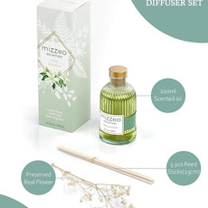 MIZZEO Reed Diffuser Set, White Jasmine 6.76 fl oz Highly Scented Room Diffuser Home Fragrance Essential Oil Reed Flower Diffuser, House Bedroom Office Decor & Gifts