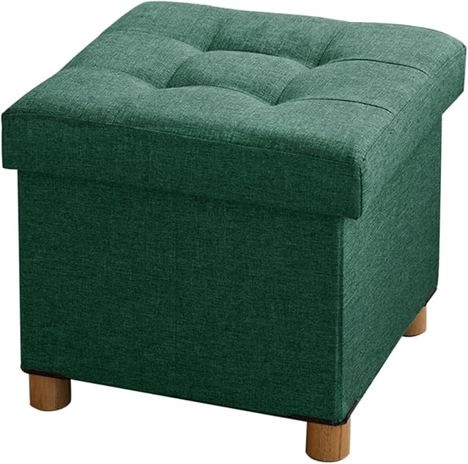 BRIAN & DANY 15 Inches Ottoman with Storage, Square Small Storage Ottoman Foot Rest with Legs, Ottomans Foot Stool for Dorm, Living Room, Entryway (Dark Green)