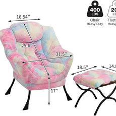 HollyHOME Lazy Chair with Foldable Ottoman, Accent Comfy Lounge Armchair and Folding Footrest Stool, Leisure Sofa Reading Chair and Footstool for Living Room, Bedroom, Dorm,Faux Fur Rainbow