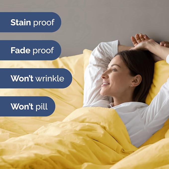 Duvet Cover Twin/Twin XL Size Set - Extra Soft Duvet Cover 68 x 90 with 1 Pillow Sham - Hotel Luxury, Easy Care and Fade Free with Zipper Closures & Ties - Comfy, Cozy Breathable Bedding Set (Yellow)