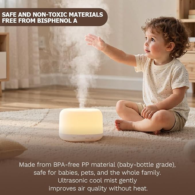 Essential Oil Diffuser 500ml,Aromatherapy Diffuser with 7 LED Lights,Quiet Air Humidifier 4-in-1 with Timer & Auto-Off,Compact Scent Diffuser for Bedroom,Yoga,SPA,Baby Room(Basic Edition)