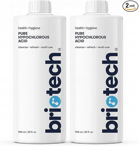BRIOTECH Pure Hypochlorous Acid Cleanser, Original Premium HOCl Topical Solution, Multi-Purpose Cleaner, Family Approved & Pet Friendly, 32 fl oz Refill (2 Pack)