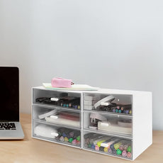 Desk Organizer with Drawer, Desk Storage Box, Plastic Office Stationery Supplies Organizers, Desktop Organizer for Office School Home (3 drawer, White)