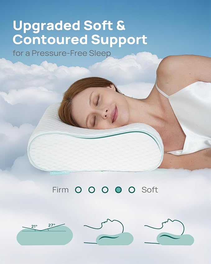 Cervical Neck Pillow, Side Sleeper Pillow for Neck Pain Relief, Adjustable Contour Pillow for Sleeping, Ergonomic Memory Foam Pillow, Orthopedic Cooling Pillow Back Stomach Sleeping, Queen Soft