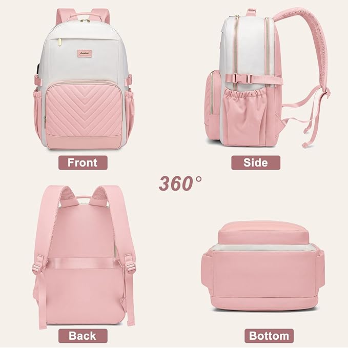 Laptop Backpack for Women Bookbag: 15.6 inch Work School Backpacks with Pouch Pocket for Large Capacity Cup & USB Charger College Book Bag Travel Business Nurse Teacher Bookbags Anti-theft Back Pack