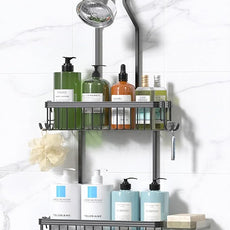 YASONIC Shower Caddy Hanging, Never Rust Shower Organizer Hanging, Aluminum Shower Racks for Inside Shower with Hooks for Razor, Bathroom Organizers and Storage with Soap Holder, Grey