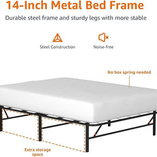 Amazon Basics Bed Frame with Storage, Foldable Metal Platform, Sturdy Steel, No Box Spring Needed, 14 inches High, Tool-Free Setup, Full Size, Black