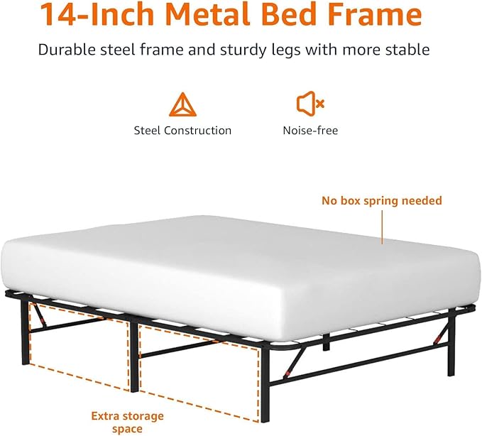Amazon Basics Bed Frame with Storage, Foldable Metal Platform, Sturdy Steel, No Box Spring Needed, 14 inches High, Tool-Free Setup, Full Size, Black