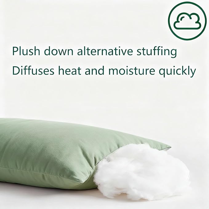 Flat Ultra Thin Bed Pillows Standard Size Pillow Set of 2 Extra Soft Down Alternative for Stomach Side Back Sleeper Sage Green 20x26inches