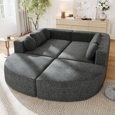 Free-Combined Modular Sectional with Curved Design & Deep Seating – Reconfigurable Sofa Bed