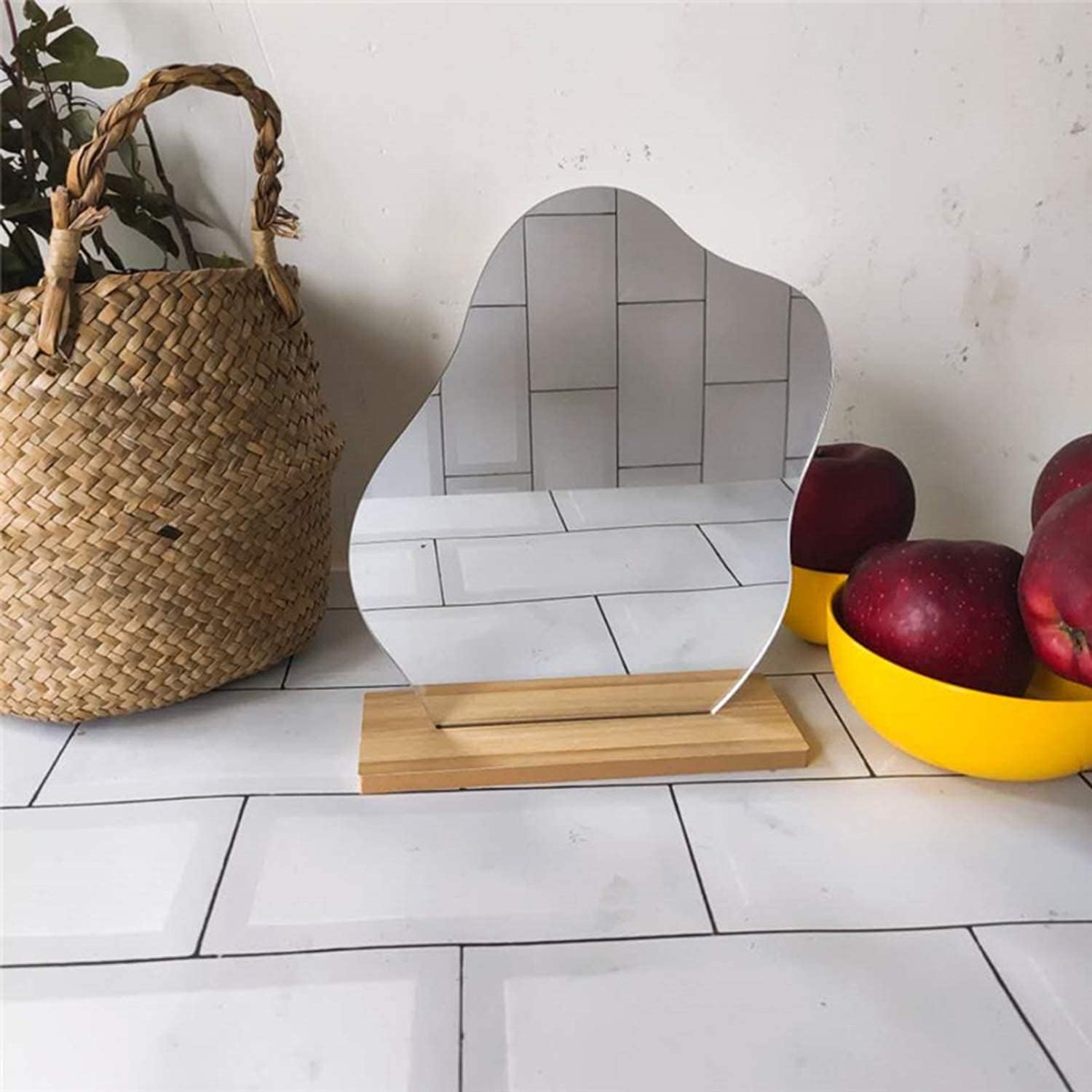 Acrylic Makeup Mirror for Desk with Stand Aesthetic Desk Decor Vanity Mirror Frameless Table top for Bedroom,Living Room and Minimal Spaces Room Decor (Baby Fat) Dormly