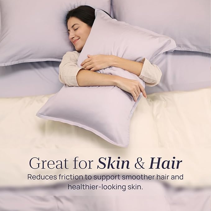 Queen Size 4 Piece Bed Sheet Sets, DeepSleep Tech Luxury Bedding Made with 100% Tencel Lyocell - Silky, Lustrous & Gentle on Skin | After Dark (2 Sheets, 2 Pillow Cases)