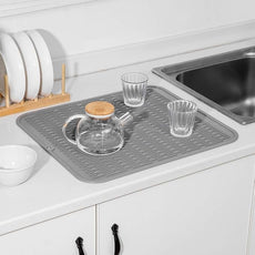 Silicone Dish Drying Mat for Multiple Usage,Easy clean,Eco-friendly,Heat-resistant Silicone Mat for Kitchen Counter or Sink,Refrigerator or Drawer Liner Grey XL 18 inches x 16 inches