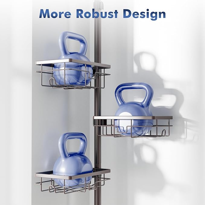 Corner Shower Caddy Tension Pole,Adjustable 30-120 Inch Bathroom Organizer Storage,Rustproof 6-Tier Shower Corner Shelves,Towel Rack, Toothbrush Holder, Soap Dish Organizers