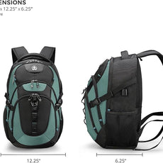 Swissdigital Design Laptop Backpack with USB Charging Port, Travel Backpack Fits 15.6 inches Computer, 31L College School Backpack for Men, Lake Green/Black | SD803-27