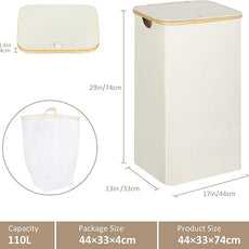 Laundry Basket with Lid, 110L Large Laundry Hamper with Handle and Lid, Collapsible Clothes Basket Organizer with Removable Inner Bag for Clothes Toys Towels - Beige