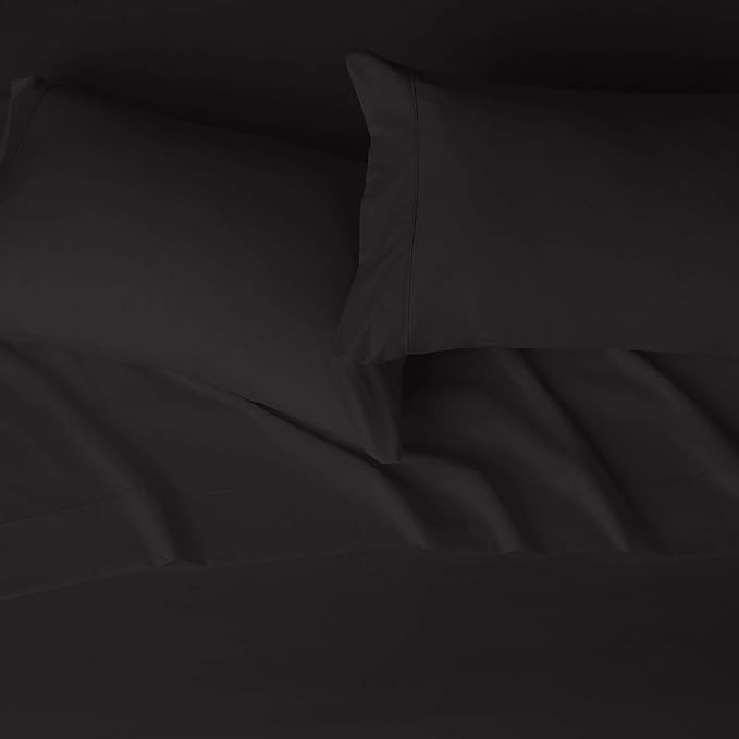Amazon Basics Lightweight Super Soft, Breathable Wrinkle-Free Microfiber 4 Piece Bed Sheet Set with 14-Inch Deep Pockets, King, Black, Solid AmazonBasics