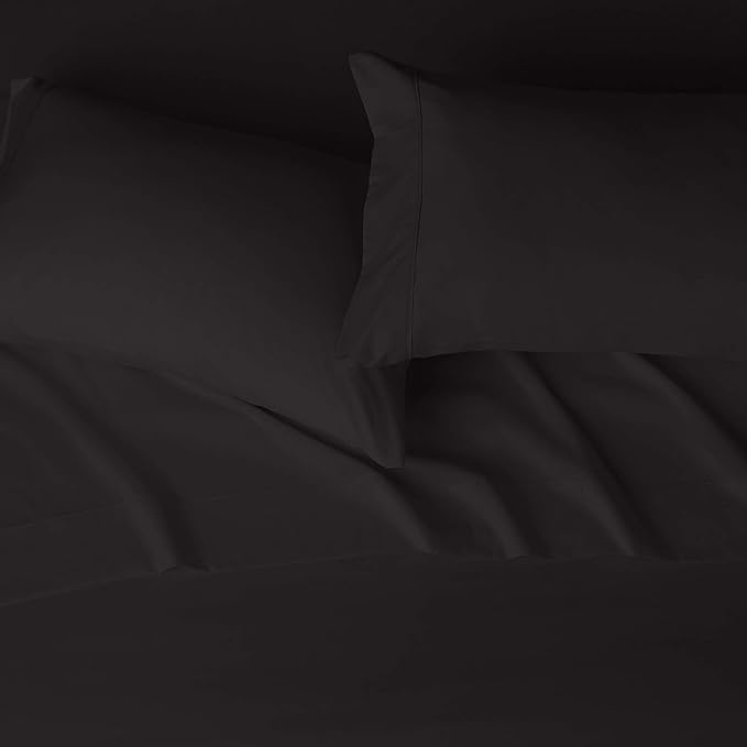 Amazon Basics Lightweight Super Soft Easy Care Breathable Comfortable Microfiber 4 Piece Bed Sheet Set with 14-Inch Deep Pockets, Full, Black, Solid AmazonBasics
