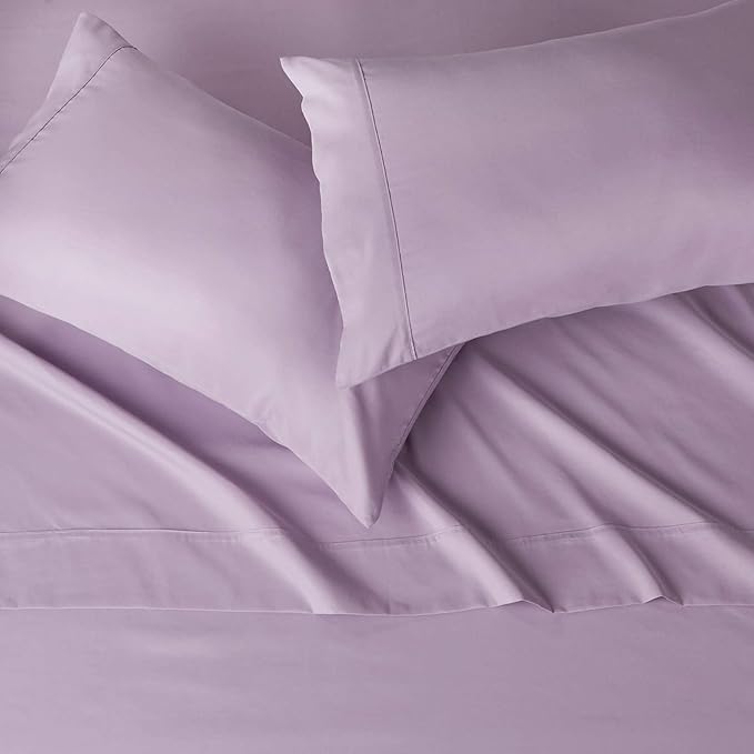 Amazon Basics Lightweight Super Soft Easy Care Wrinkle-Free Microfiber 4-Piece Bed Sheet Set with 14-Inch Deep Pockets, Full, Frosted Lavender, Solid AmazonBasics