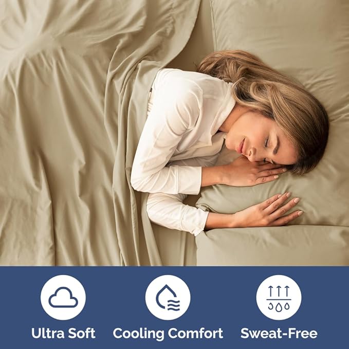 Queen Size 4 Piece Sheet Set - Comfy Breathable & Cooling Bed Sheets Set - Hotel Luxury Bedding for Women, Men, Kids, Teens, Boys & Girls - Deep Pockets, Ultra-Soft, Wrinkle Free - Oeko-Tex - Beige