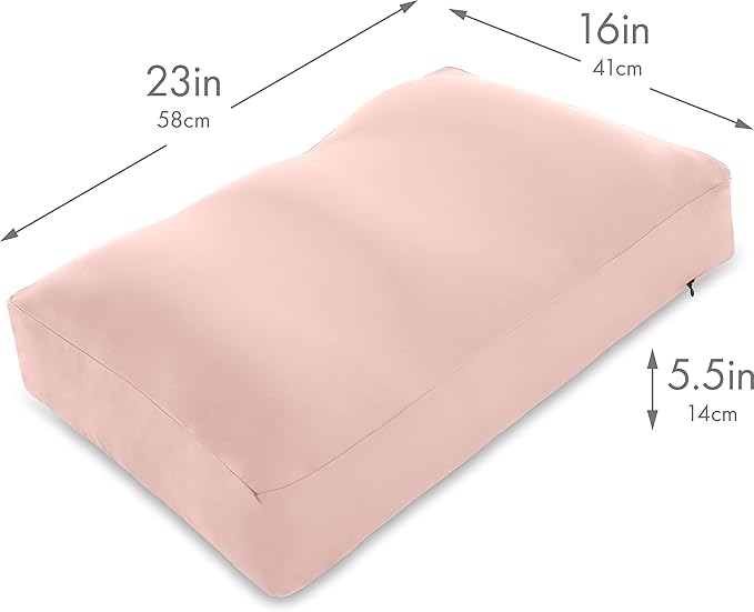 Premium Microbead Bed Pillow, Large Extra Fluffy But Supportive - Ultra Comfortable Sleep with Silk Like Anti Aging Cover 85% Spandex/ 15% Nylon Breathable, Cooling Cream Peach