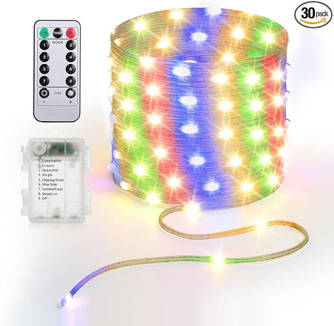 16.5ft Battery Operated String Lights (1 Pack), 50 LED Fairy String Lights Battery Powered with Remote & Timer for Indoor Outdoor Christmas Trees Wreath Decoration Bedroom Patio - Multicolor