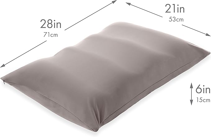 PILLOWY Premium Microbead Bed Pillow, X-Large Extra Fluffy But Supportive - Ultra Comfortable Sleep with Silk Like Anti Aging Cover 85% Spandex/ 15% Nylon Breathable, Cooling Stone Gray