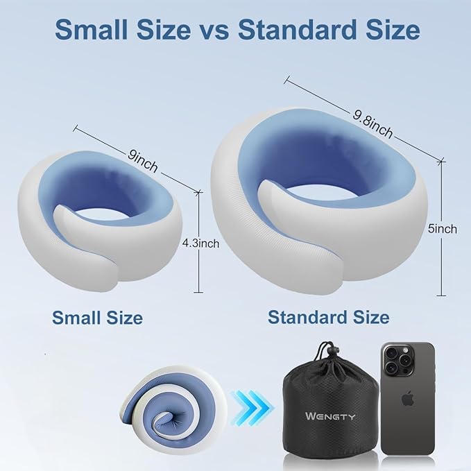 Neck Pillow for Traveling,Travel Neck Pillow for Airplanes,Cooling Fabric&100% Pure Memory Foam,Neck Pain Relief,Ergonomic Support for Long Flight (Lakeblue, Standard Size-(Broad Fit))