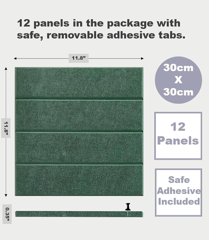 Felt Bulletin Board Tiles | Modern Cork Board Alternative | Large Cork Boards for Walls | Aesthetic Felt Wall Panels for Office & Home Decor | Pinboard & Photo Board (12-Pack) | Aurora Green